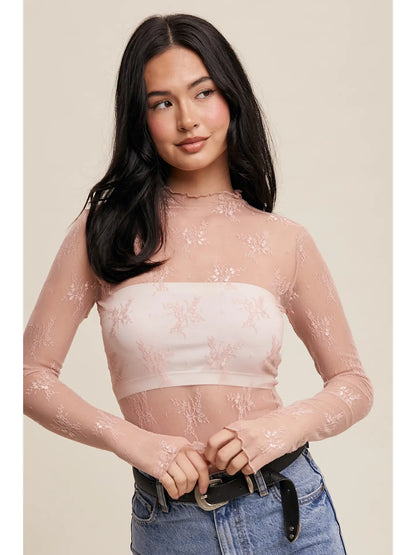 SHEER LACE LONG SLEEVE MESH