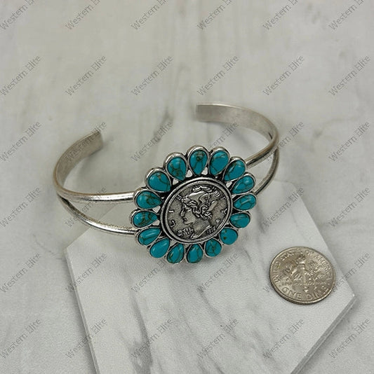 TURQUOISE AND COIN CUFF