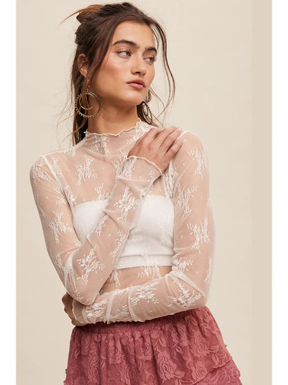 SHEER LACE LONG SLEEVE MESH