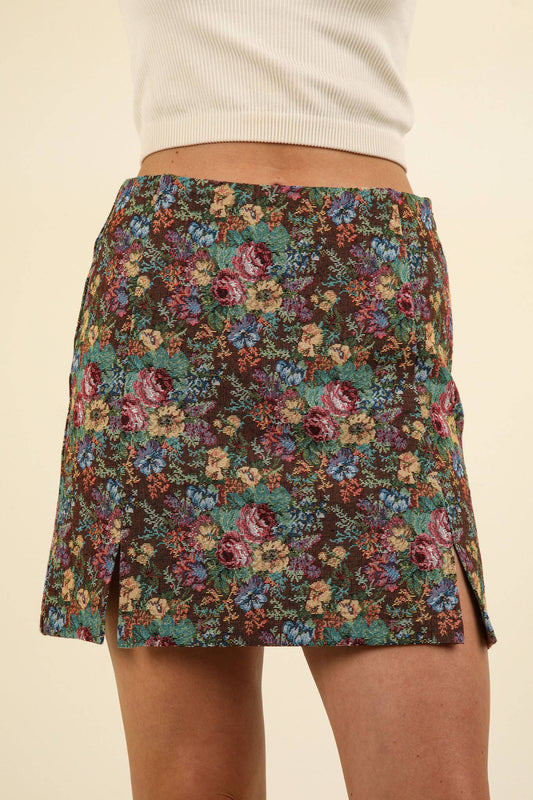 Floral Jacquard Mini Skirt