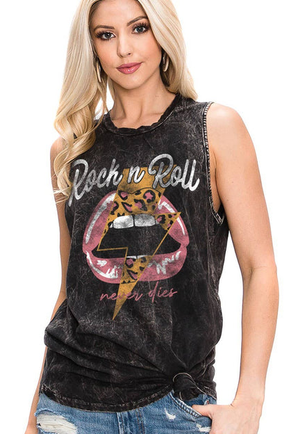 ROCK AND ROLL NEVER DIES GRAPHIC TANK TOP