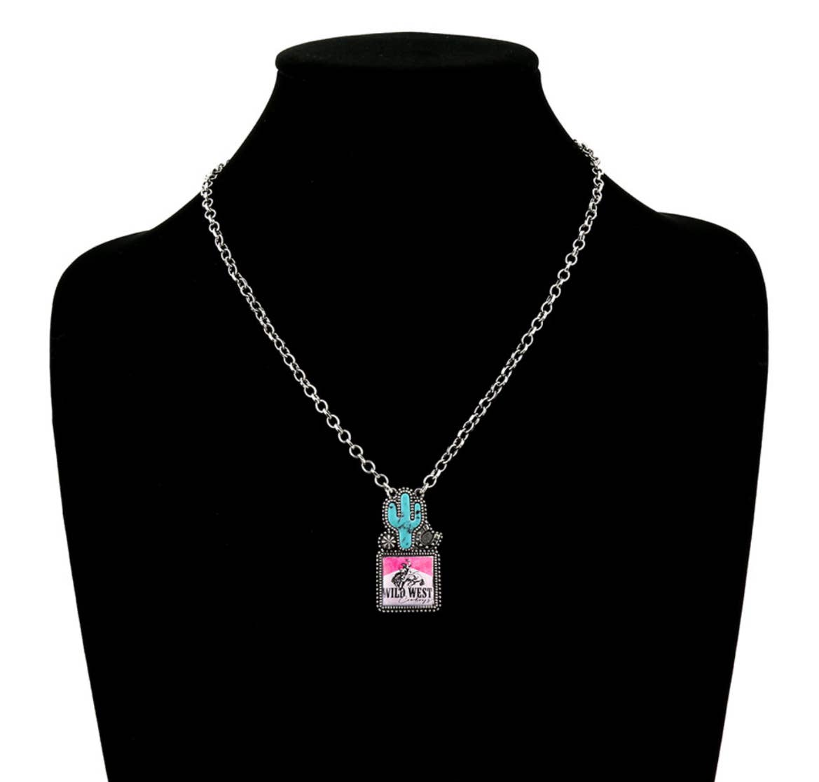 WESTERN CACTUS WITH RODEO LOGO NECKLACE