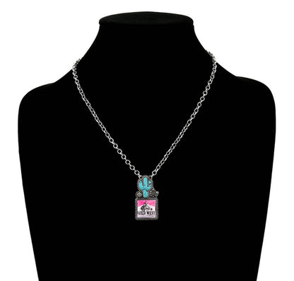WESTERN CACTUS WITH RODEO LOGO NECKLACE