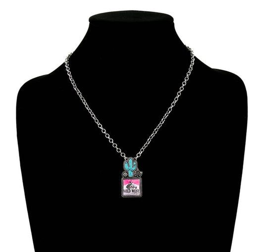 WESTERN CACTUS WITH RODEO LOGO NECKLACE