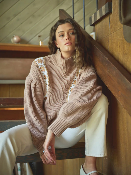 CROCHET BALLOON SLEEVE SWEATER