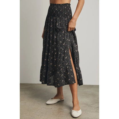 FLORAL TIERED MIDI SKIRT