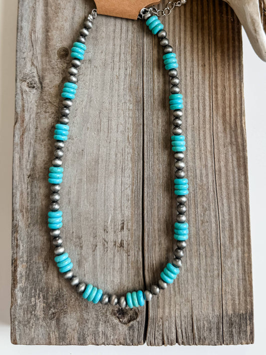 NAVAJO STYLE PEARL WITH STONE NECKLACE