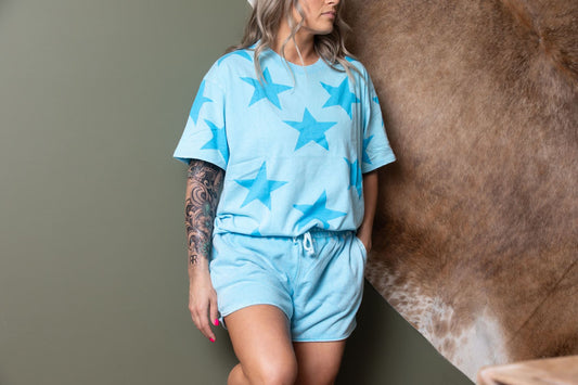 WASHED STAR PATTERN SHORT SLEEVE TOP