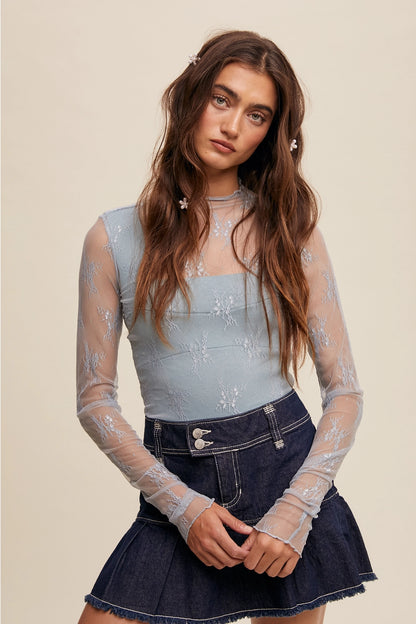 SHEER LACE LONG SLEEVE MESH