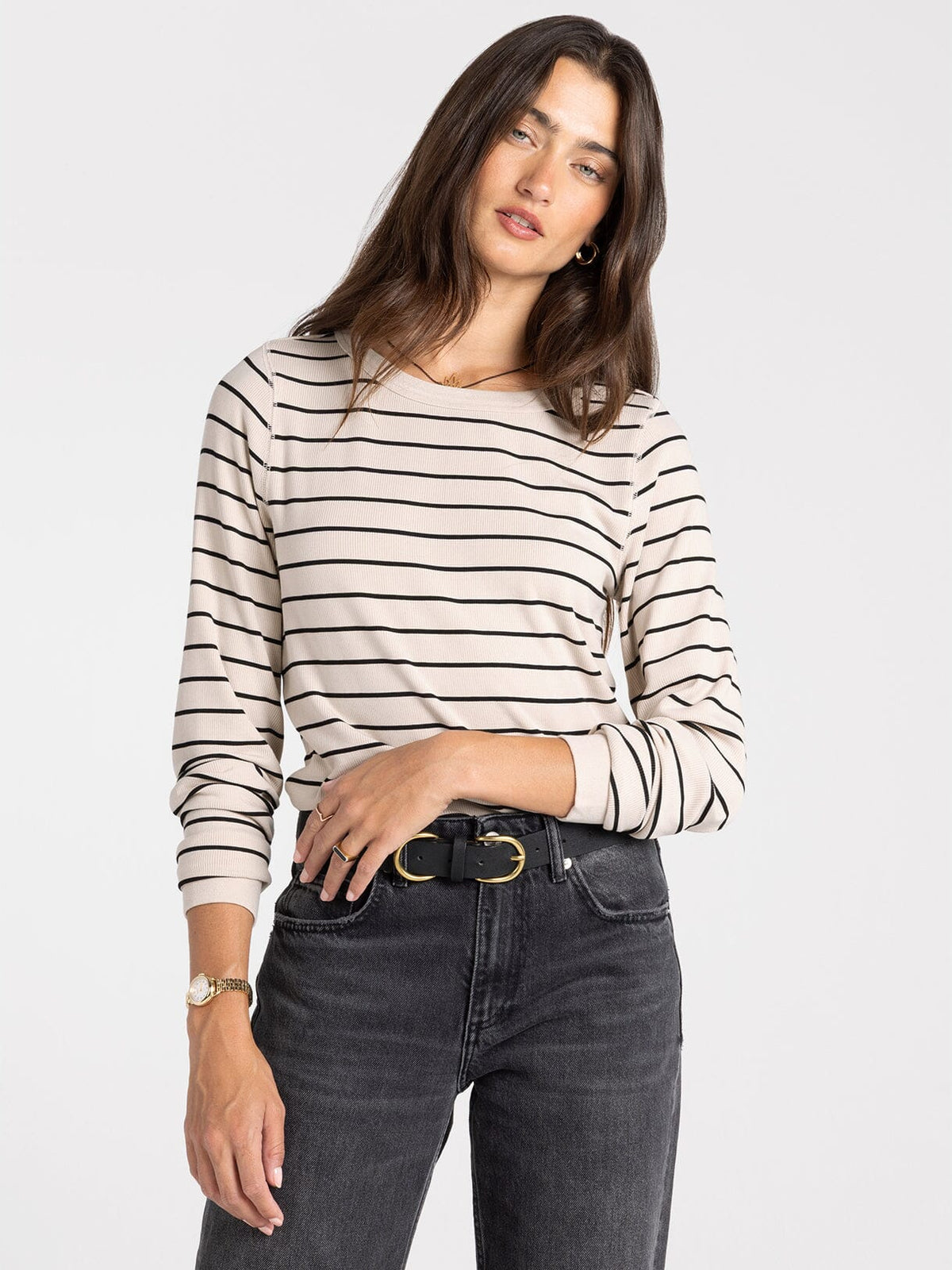 STACY CREW NECK LONG SLEEVE STRIPED TEE