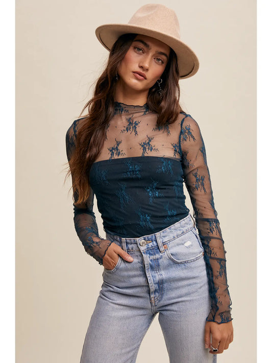 SHEER LACE LONG SLEEVE MESH