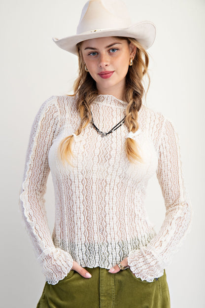 LACE FITTED BELL SLEEVE TOP